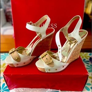 Gorgeous gold & white wedges by Guess, Gfannalie